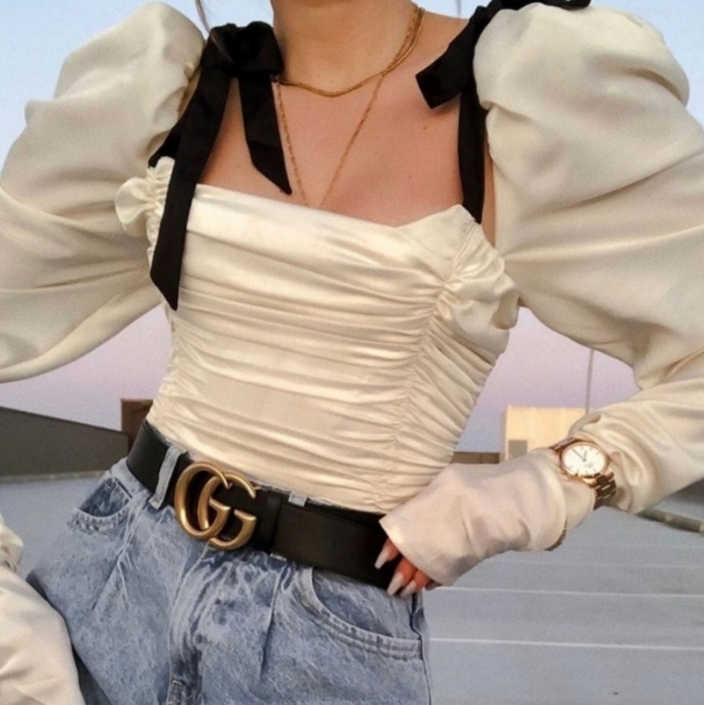 "Almaz" ivory satin bodysuit